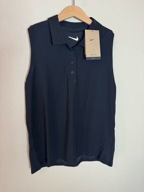 Nike Dri-FIT Sleeveless Polo Black Slim Fit Golf Top NWT Small